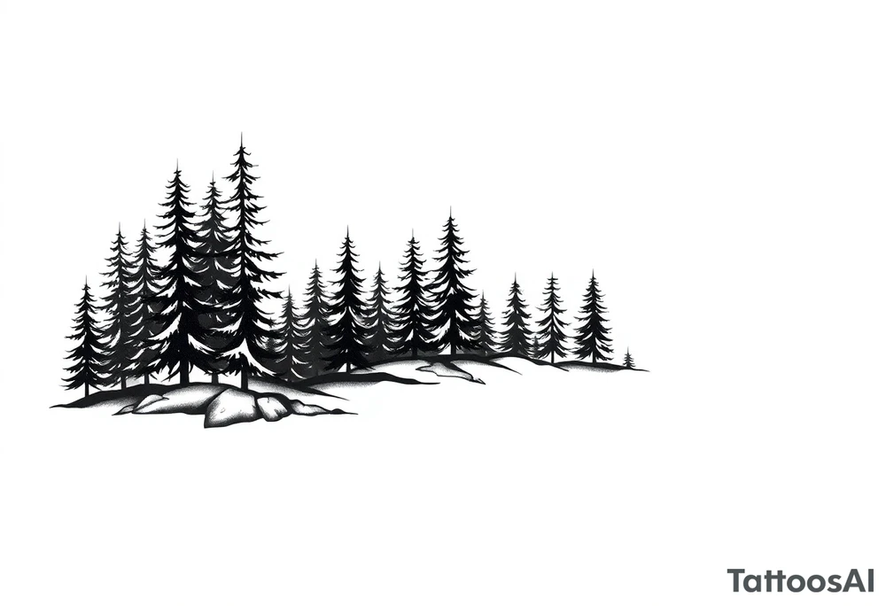 Coniferous forest trees in blackvand gray tattoo sleeve tattoo idea