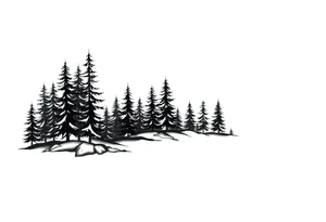 Coniferous forest trees in blackvand gray tattoo sleeve tattoo idea