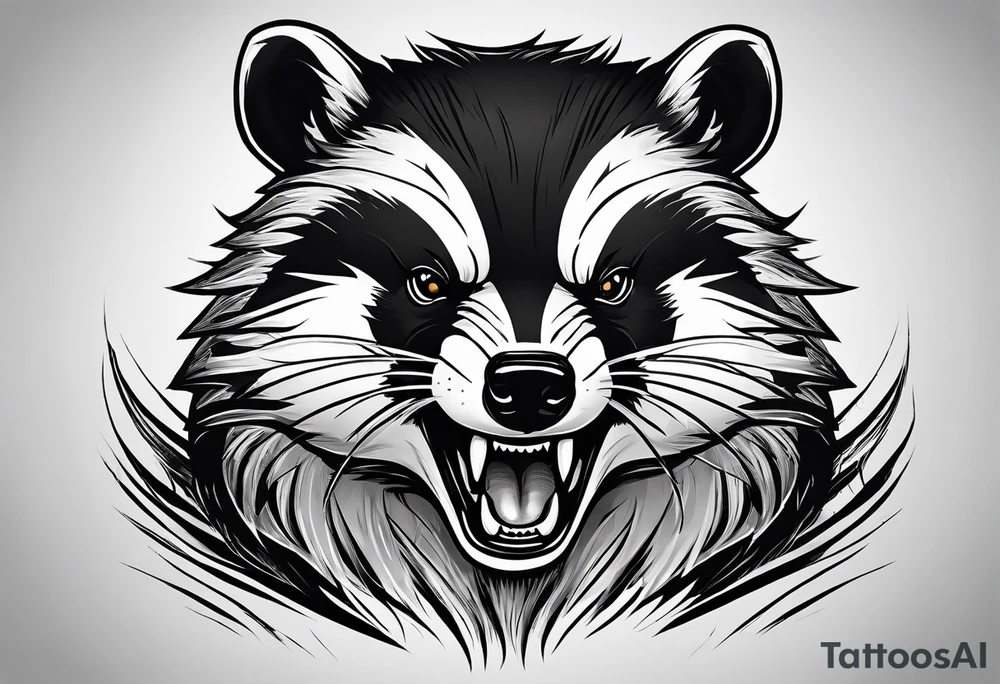aggressive full and all body and killer face badger/wolverine with cute smile long nails and attacks like a gladiator tattoo idea