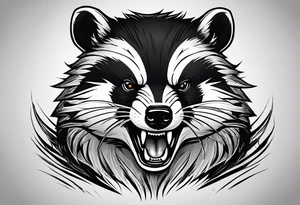 aggressive full and all body and killer face badger/wolverine with cute smile long nails and attacks like a gladiator tattoo idea