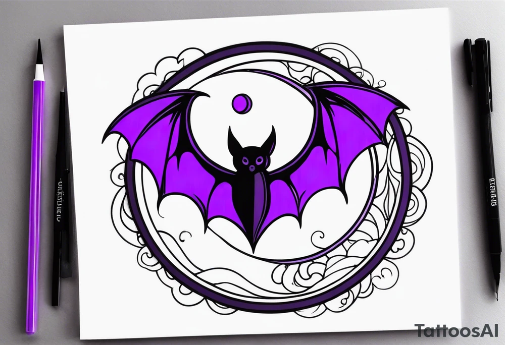 Purple bats and moon tattoo idea