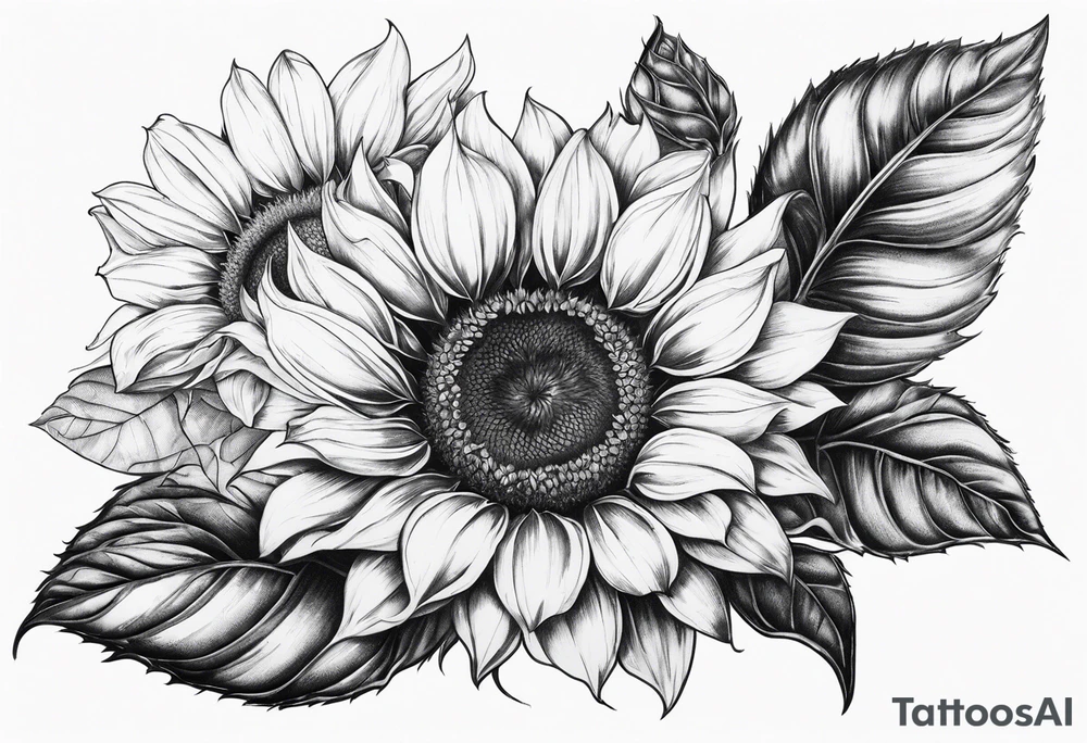 Sunflower, rose flower tattoo idea