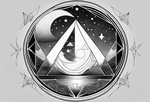 geometric simple moon with triangles inside a circle tattoo idea