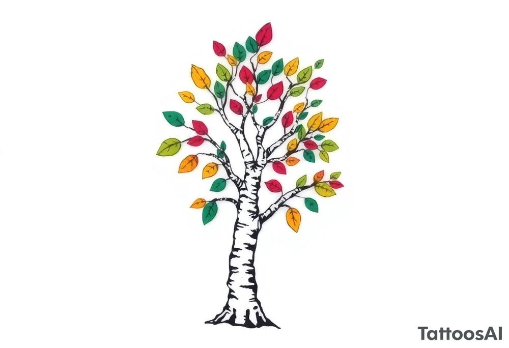 birch tree with coloured leaves tattoo idea