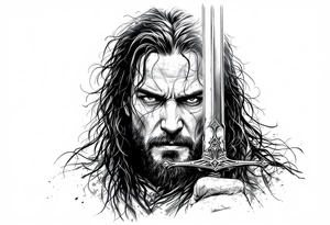 aragorn holding a sword against his face tattoo idea