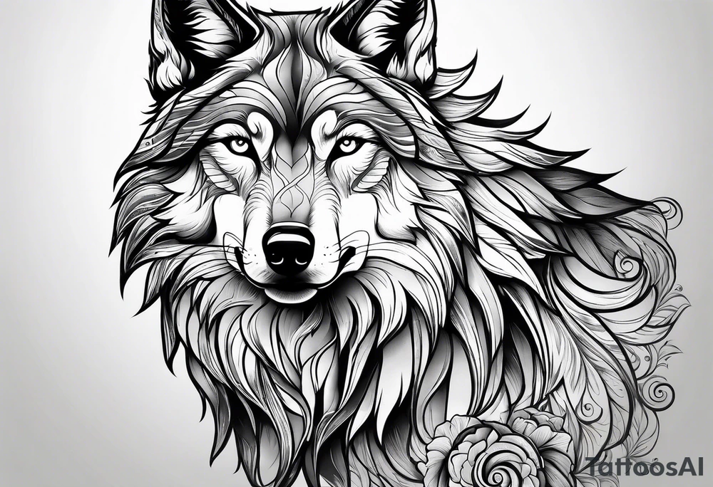 Wolf outside woman tattoo idea