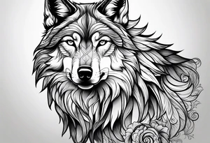 Wolf outside woman tattoo idea