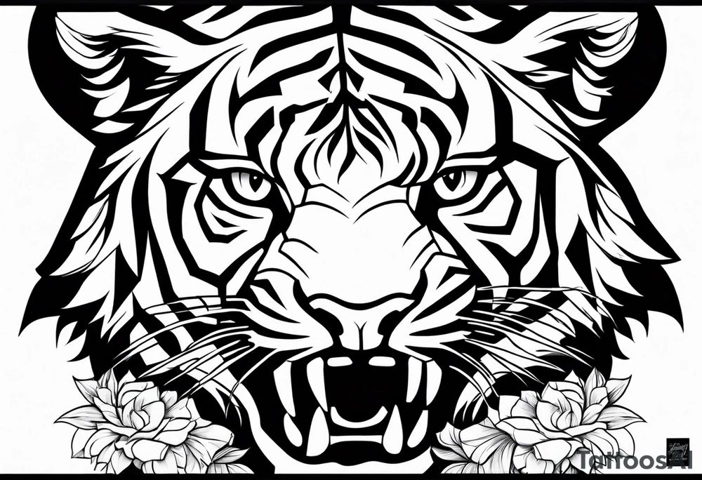 Tiger with flower and swoops tattoo idea