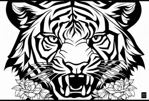 Tiger with flower and swoops tattoo idea