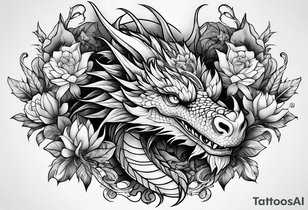 Dragon flowers tattoo idea
