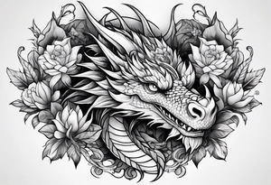 Dragon flowers tattoo idea