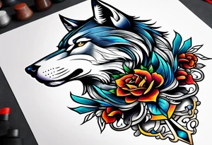 Neo traditional wolf head tattoo idea
