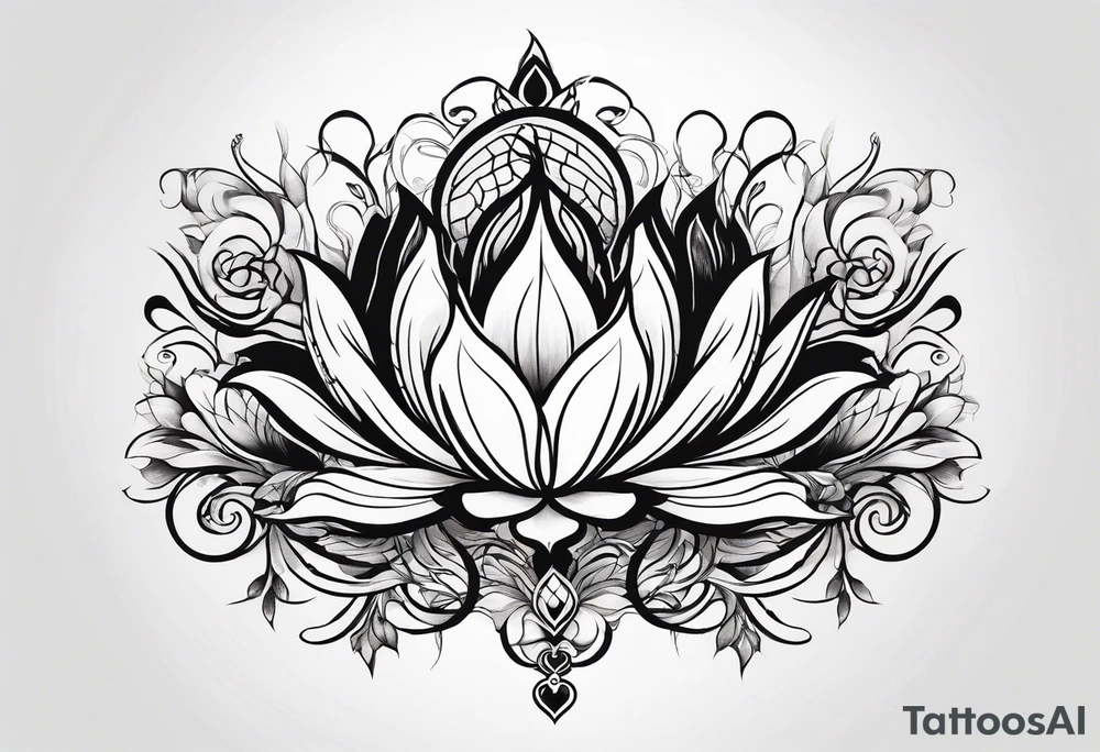 one tattoo that combines lotus flower, phoenix and helix tattoo idea