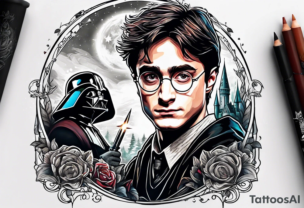 Harry potter combined with star wars and lord of the rings tattoo idea