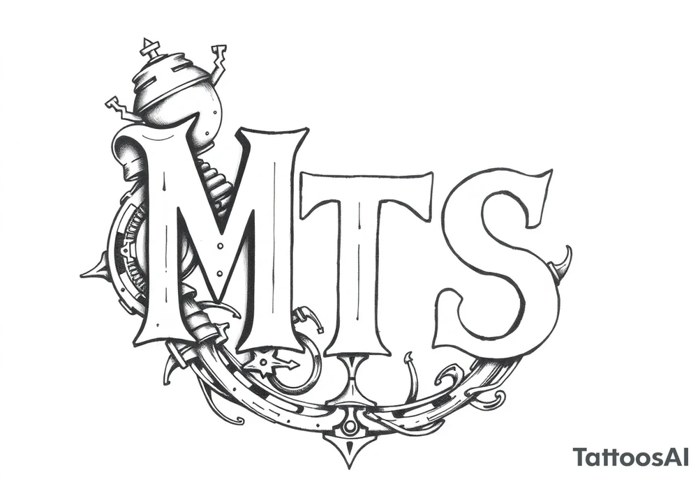 Mechanical style with the letters MTS tattoo idea