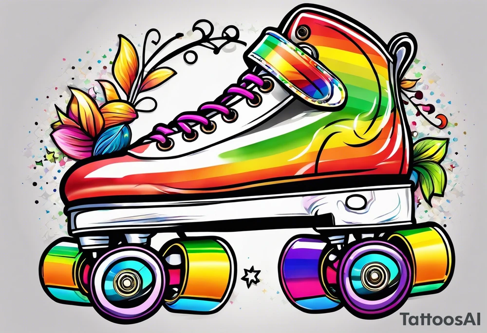 cute,  rainbow roller skates tattoo idea