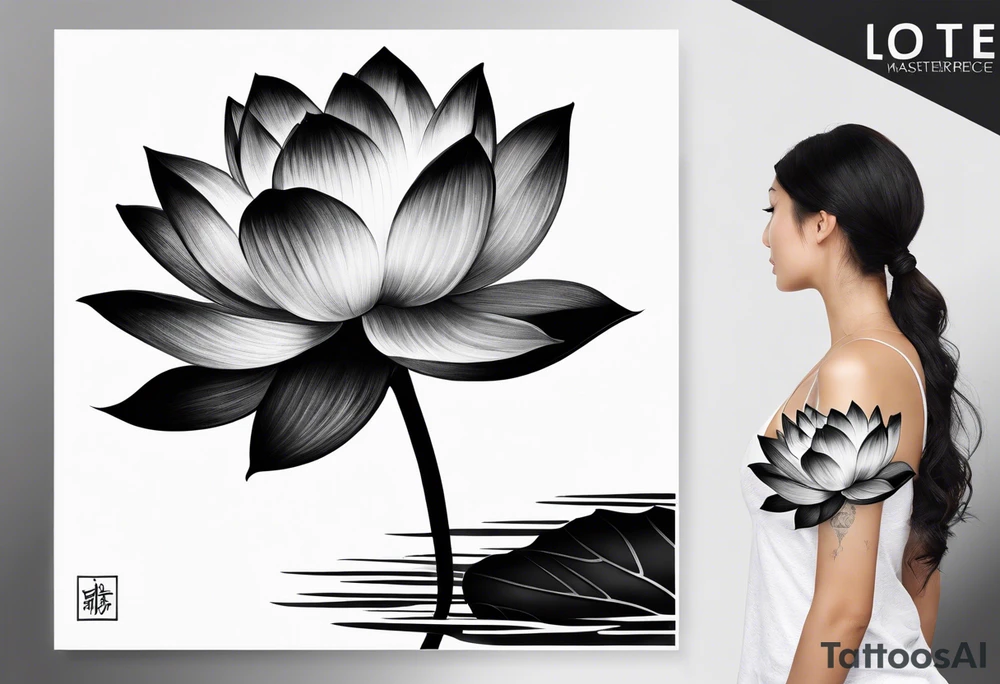 a solitary lotus flower in a watery landscape tattoo idea