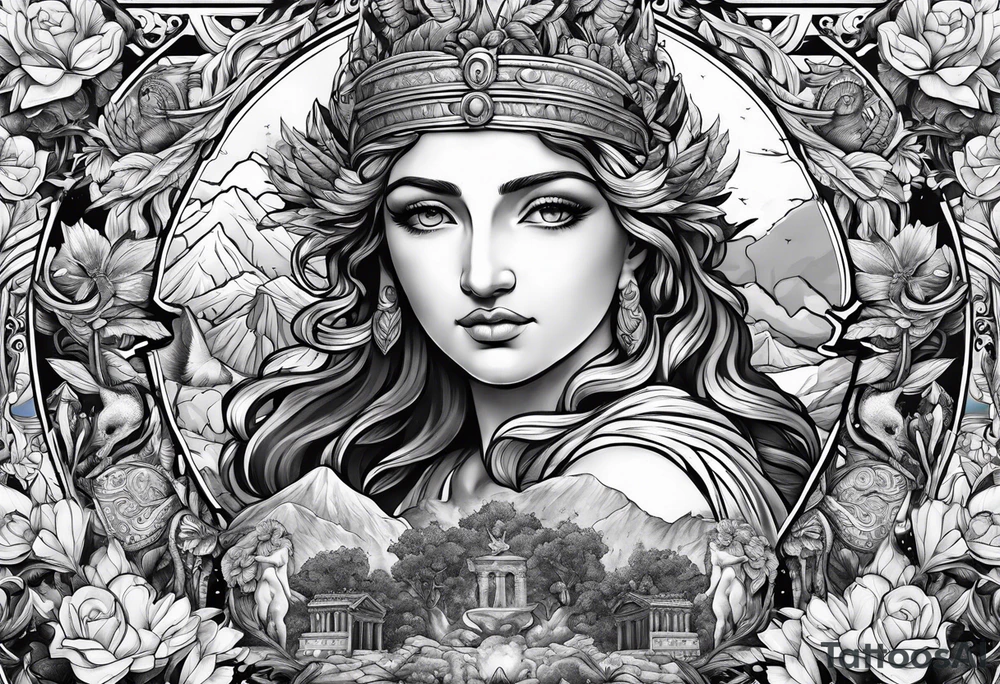 greek mythology collage tattoo idea
