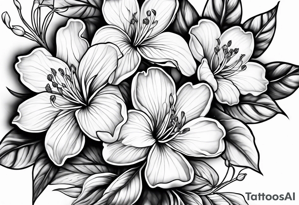 5-petal azaleas with buds along a long branch tattoo idea