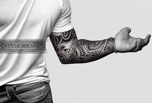 forearm masculine narrow horizontal 
band tattoo with rope pattern tattoo idea