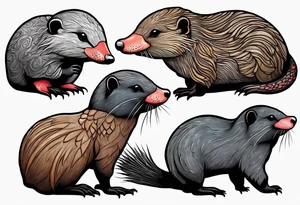 Australian Platypus, Echidna, Wombat & pygmy Sugar Glider in one image tattoo idea