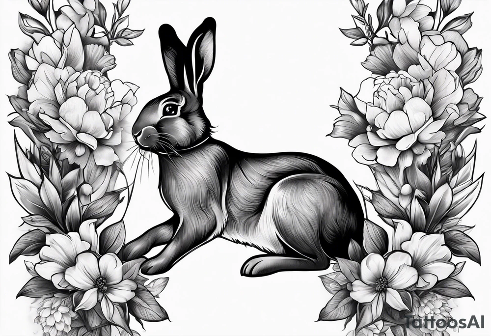 Rabbit and flowers, spine tattoo cover up long tattoo tattoo idea