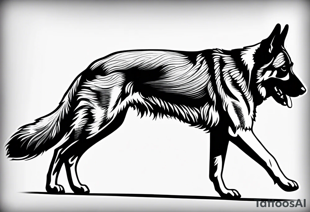 German shepherd dog walking away tattoo idea