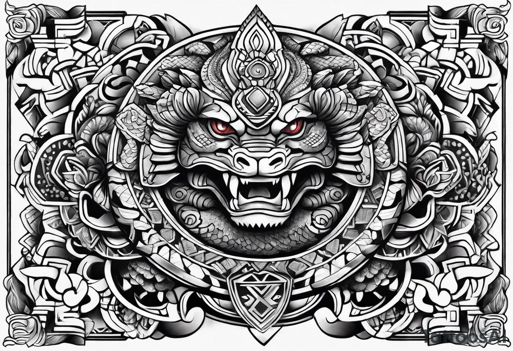 aztec snake sleeve tattoo idea