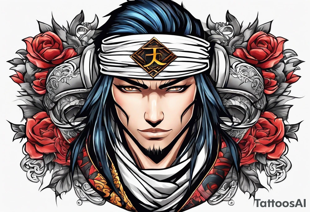 the letters A R in the middle of a ninja headband tattoo idea