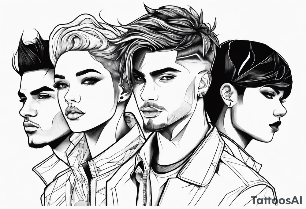 4 boys 1 girl outline tattoo idea