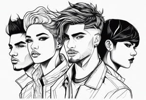4 boys 1 girl outline tattoo idea