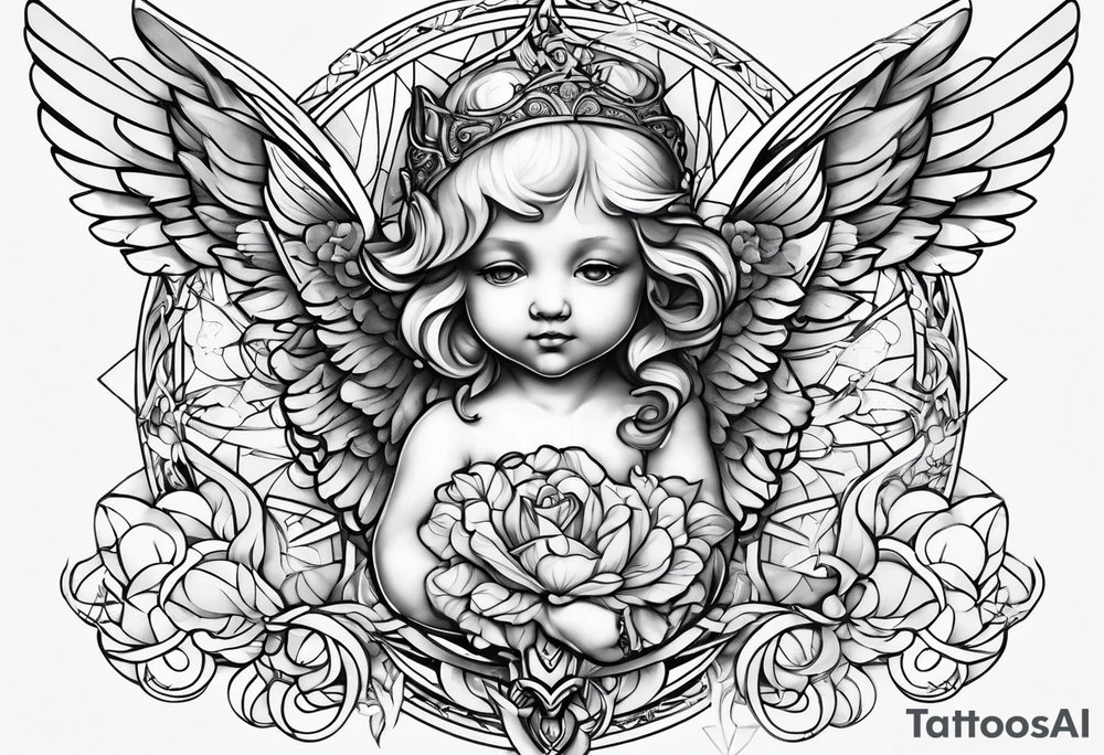 geometric cherub tattoo idea