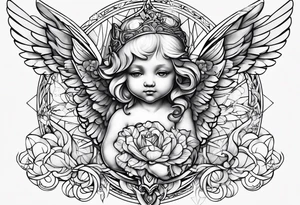 geometric cherub tattoo idea