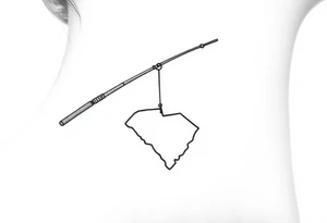 Girly fishing rod with something showcasing South Carolina state dangling from it tattoo idea