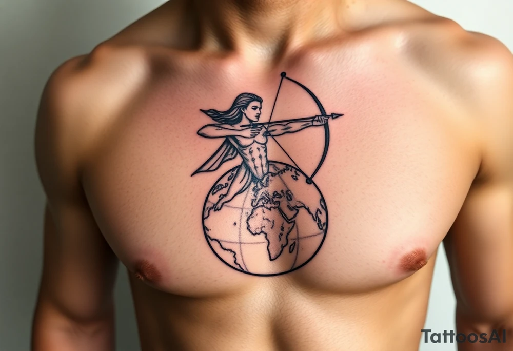 Sagittarius form hovering over the world tattoo idea