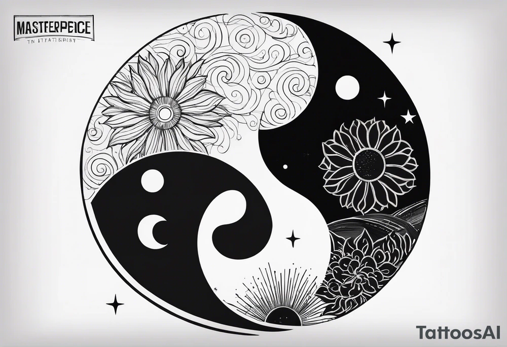 ying yang minimalist with the sun and moon as the internal dots tattoo idea