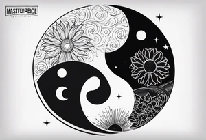 ying yang minimalist with the sun and moon as the internal dots tattoo idea