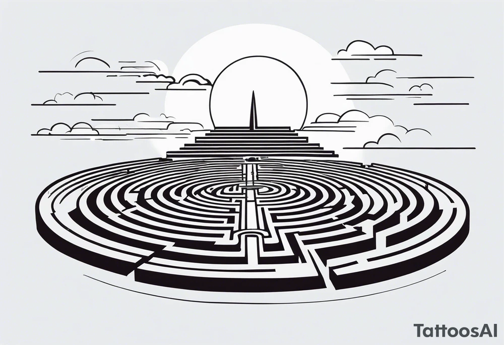 Maze with a train track in the middle. Sky cracking with moon of time tattoo idea