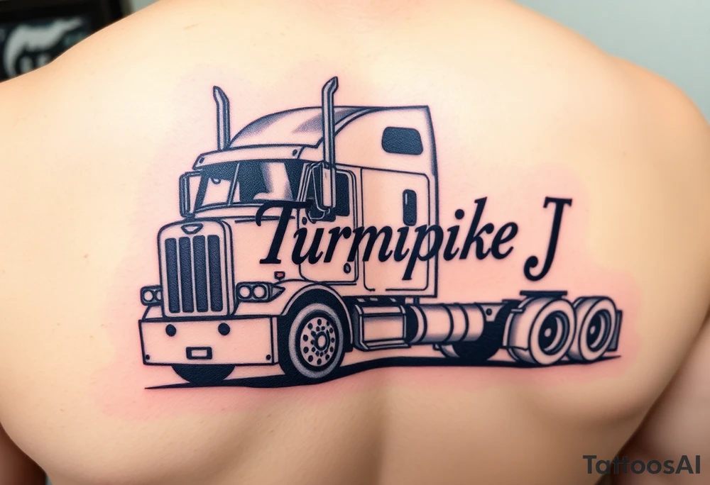 Picture of an eighteen wheeler truck with the words “Turnpike J” on it tattoo idea