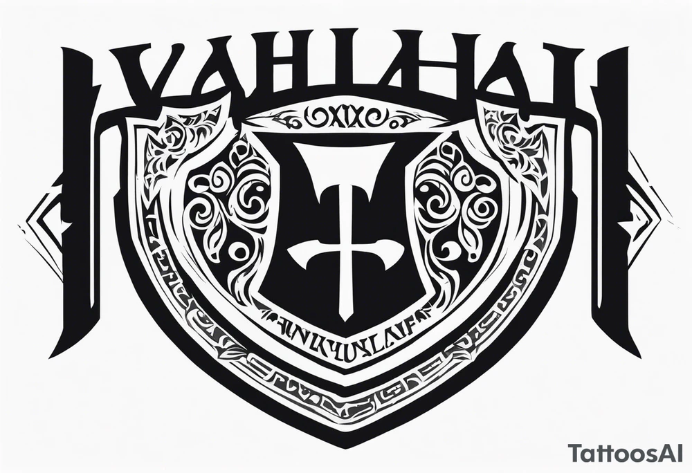 Valhalla sword shield axe tattoo idea