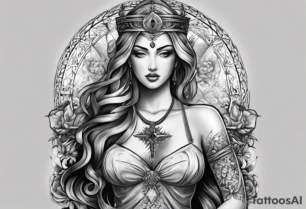 A tattoo that states pain and discipline to achieve your goals in life. it should be placed on the upper back and should express also catholic religion tattoo idea