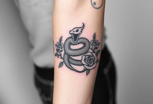 powerful majestic snake wrapped around rose ornaments tattoo idea