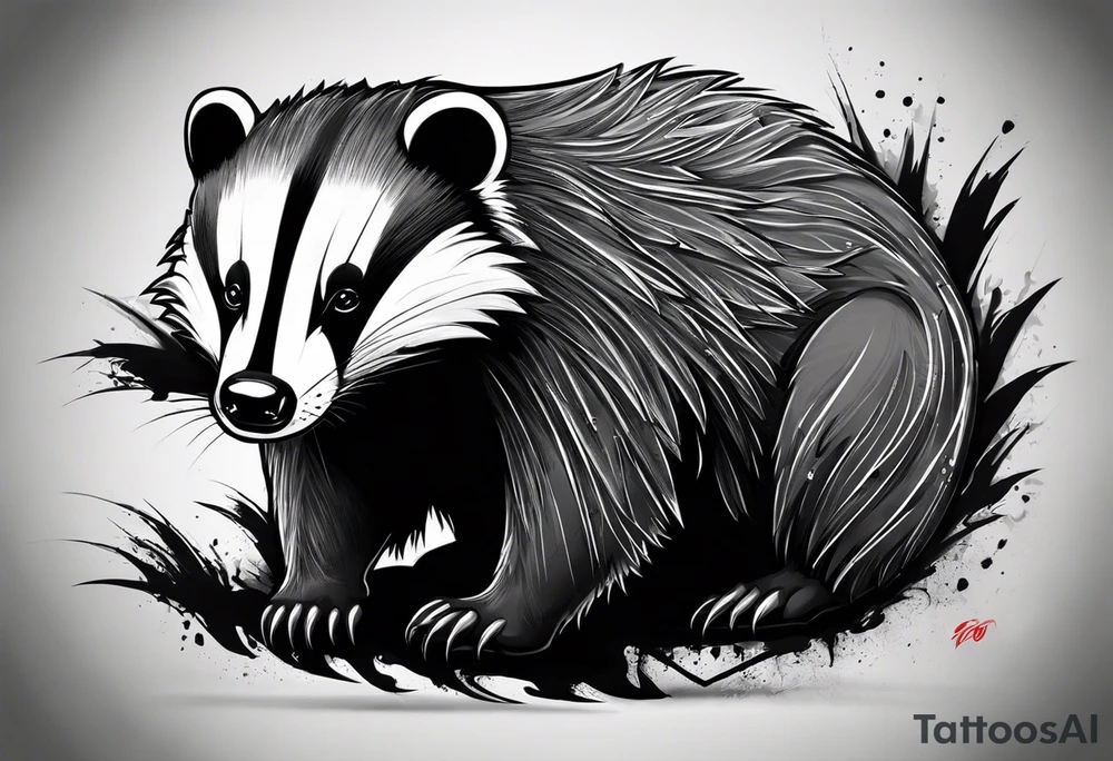Draw me badger with aggressive full body, killer face with cute smile, very long nails and he attacks like a Turkish gladiator to enemy and also he has very deadly looking. The only weapon is his braveness he fights with his nails. Everybody scares after their first sight. tattoo idea