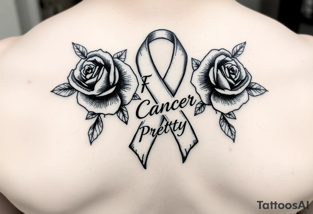 Cancer ribbon that says fuck cancer pretty with roses tattoo idea