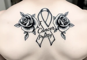 Cancer ribbon that says fuck cancer pretty with roses tattoo idea
