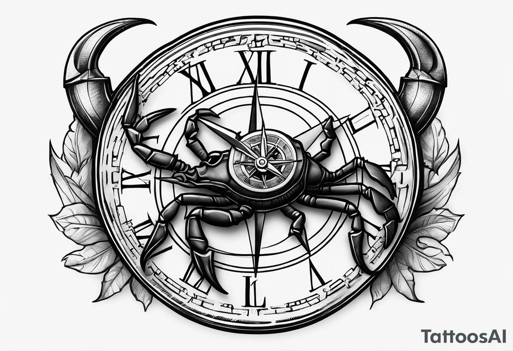 Scorpion, clock, compass, anchor tattoo idea