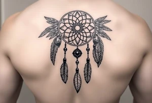 native dreamcatcher with flowing feathers and sacred beads tattoo idea
