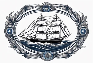 sailing ship in rough seas, front porfile, in oval with rope border, super imposed over crossed cannons, banner at bottom that says US Navy tattoo idea