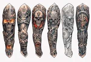 warrior sleeve with heathen writing tattoo idea