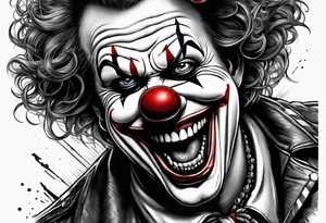 A clown biting holding a bullet in his teeth tattoo idea